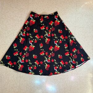 Collectif Black & Red Deathly Apples Cassie Swing Skirt